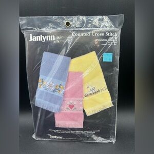 New Janlynn Counted Cross Stitch Country Towel Set Vintage